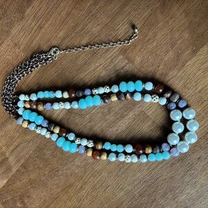 CHICO's Multicolor Beaded Necklace w/ wood glass & semi-precious stone beads